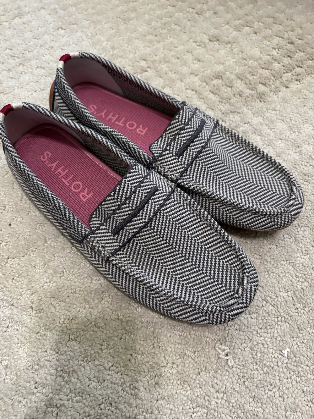Rothy's Iron Herringbone Driver Loafers with Pink Insole
